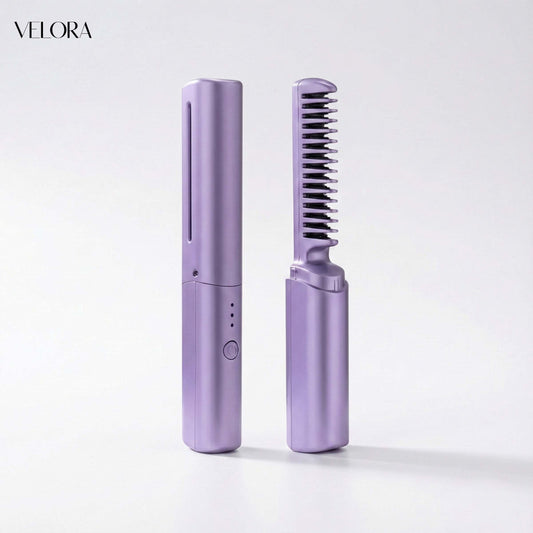 Cordless Mini Hair Straightener & Hot Comb - Rechargeable Travel Styler with Adjustable Heat