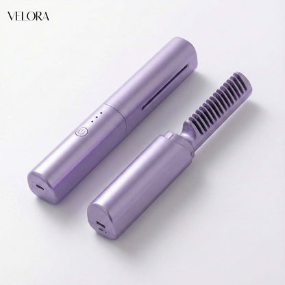 Cordless Mini Hair Straightener & Hot Comb - Rechargeable Travel Styler with Adjustable Heat